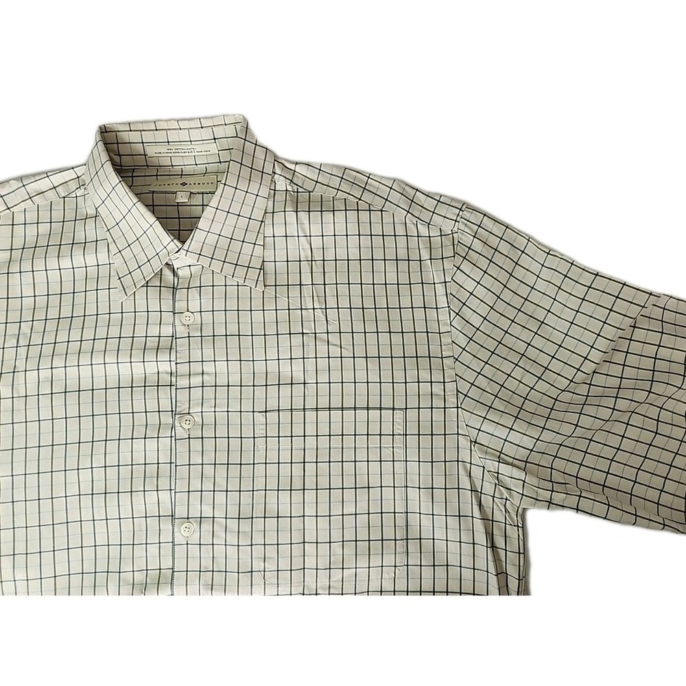 Joseph Abboud Men's Large Ivory Plaid‎ 100% Cotton Button Long Sleeve Shirt EUC